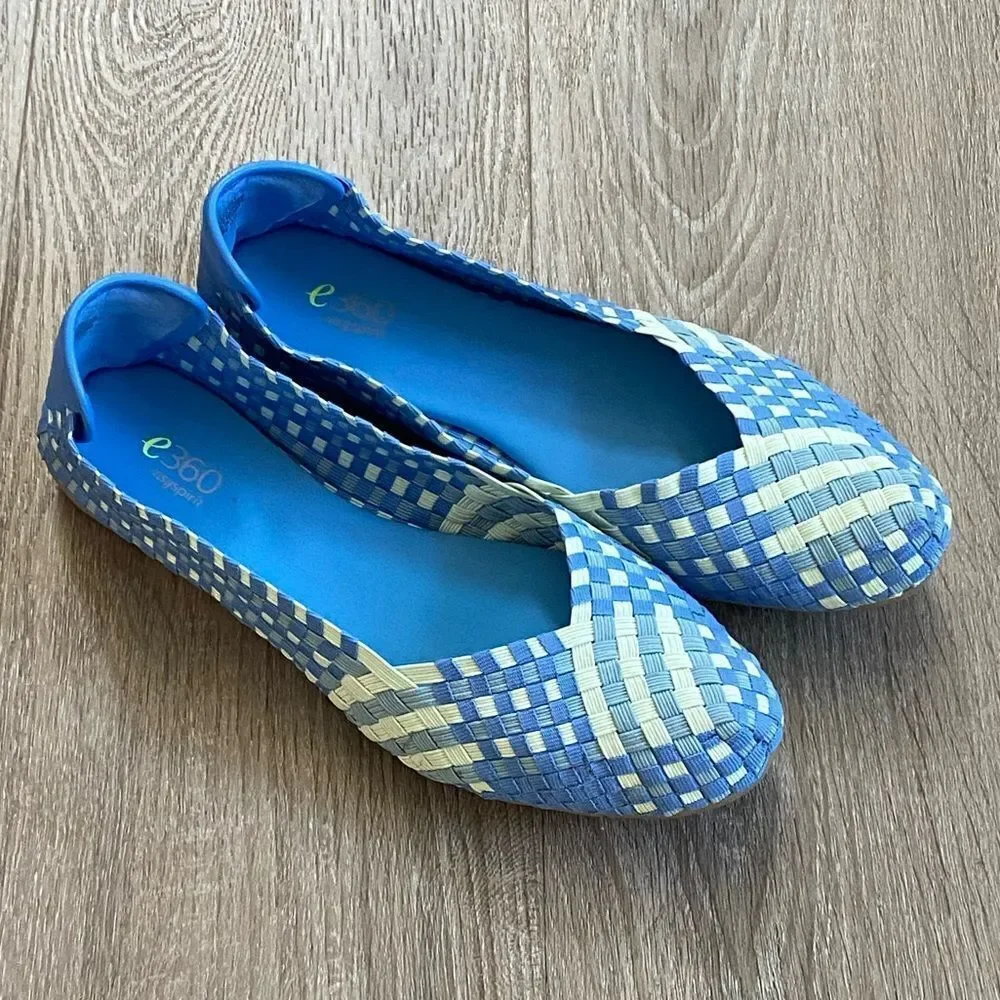 EASY SPIRIT E 360 Blue White Stretch Ballet Flat, Size 8.5